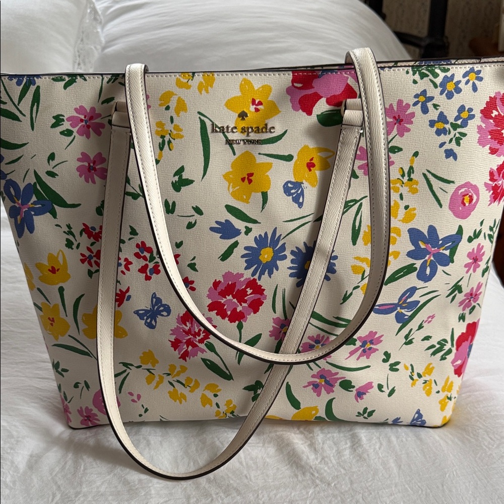 Kate Spade Floral Tote Bag - Cream with Multicolor Flowers